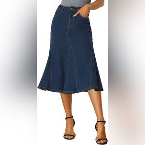 Allegra K Casual Denim Skirt Women's High Waisted A-Line Flared Midi Skirts Sz M